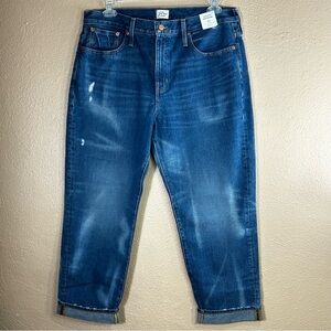 J Crew Slouchy Boyfriend Jeans Women's Size 32 Lightly Distressed Denim Blue NEW